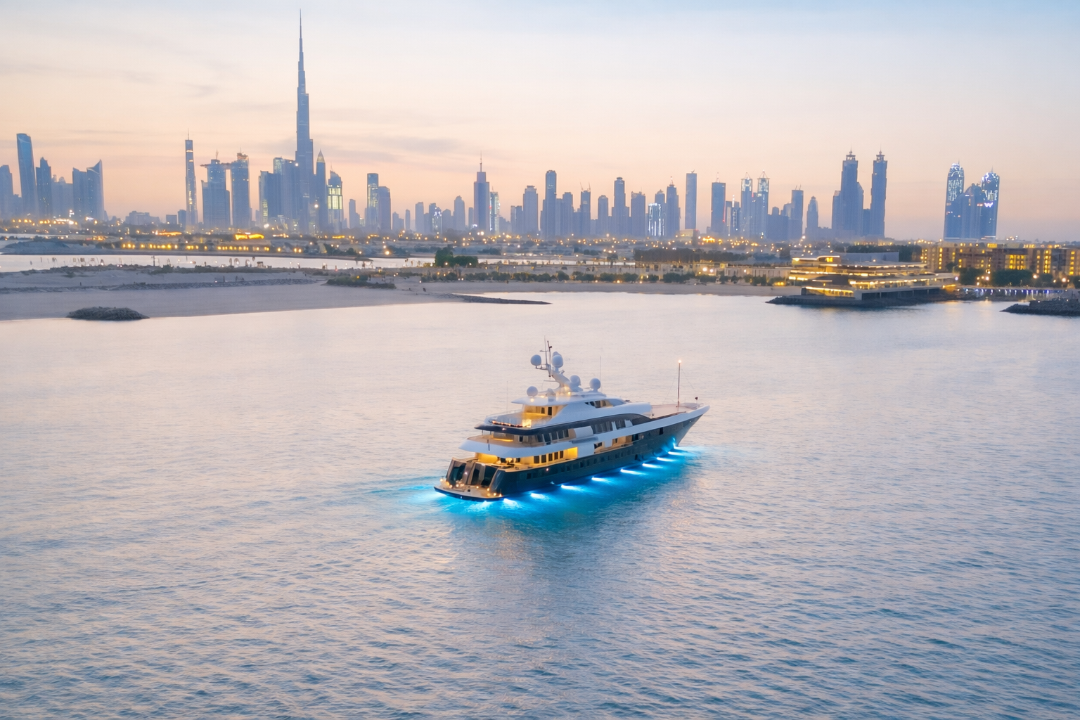 Dubai Skyline with Luxury Yacht